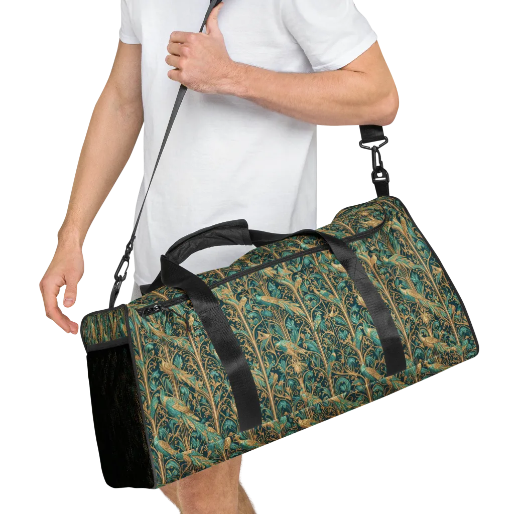 Teal Aviary on Duffle Bag — Right Front
