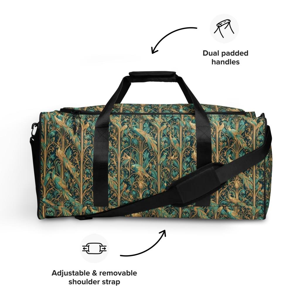 Teal Aviary on Duffle Bag — Front