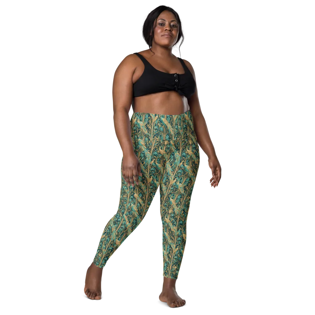 Teal Aviary on Leggings with Pockets — Front