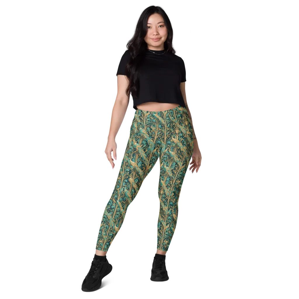 Teal Aviary on Leggings with Pockets — Front