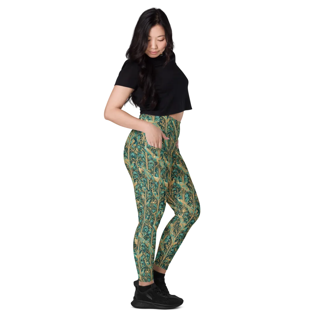 Teal Aviary on Leggings with Pockets — Right