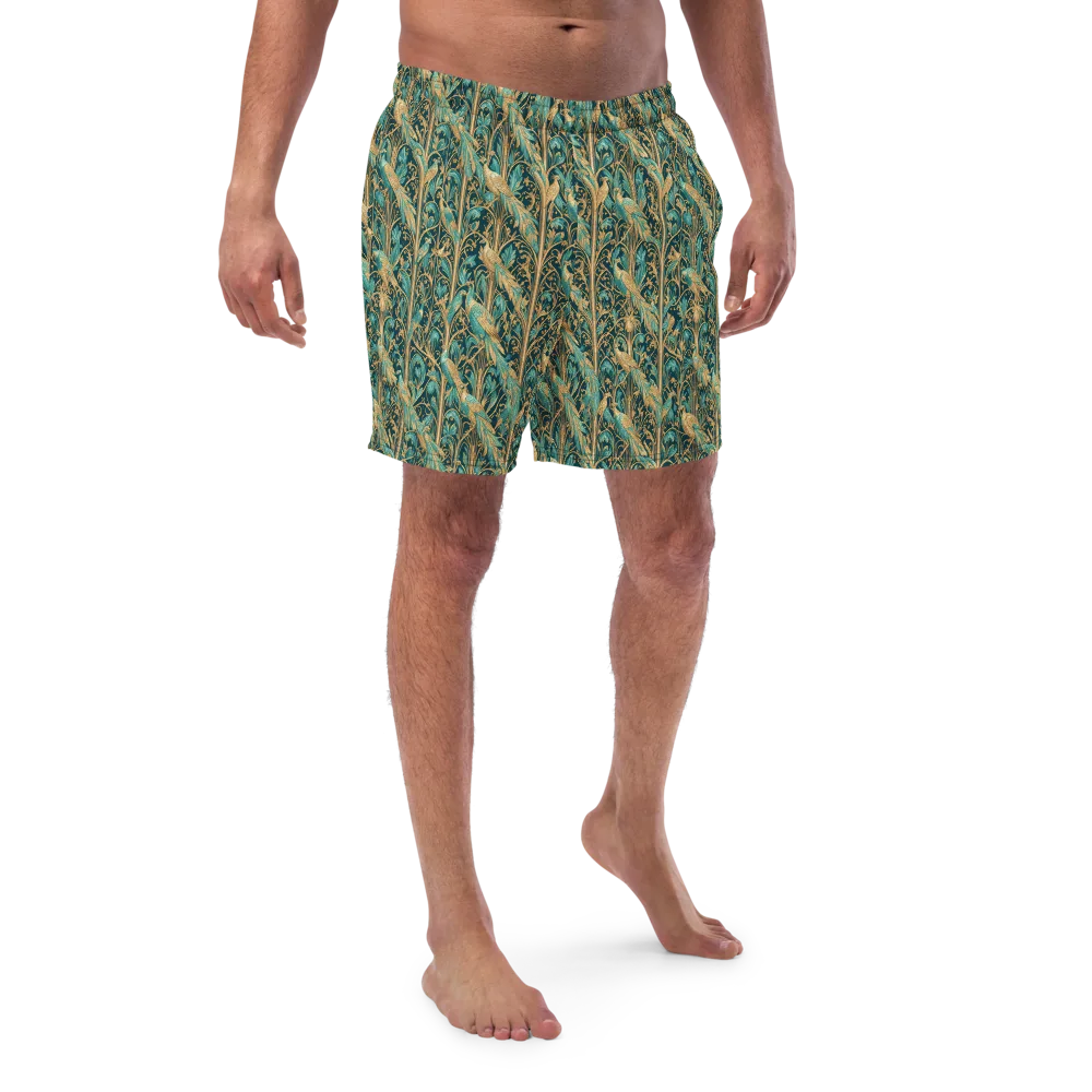 Teal Aviary on Swim Trunks — Front