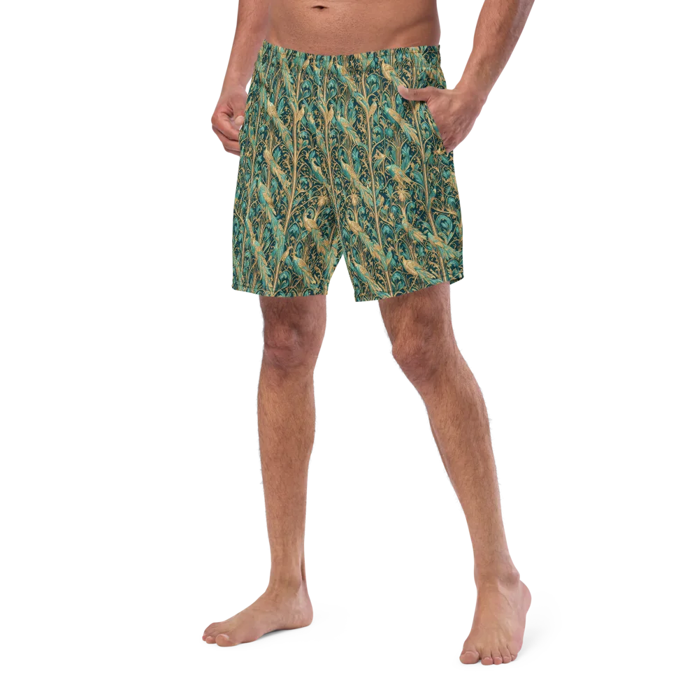 Teal Aviary on Swim Trunks — Left Front