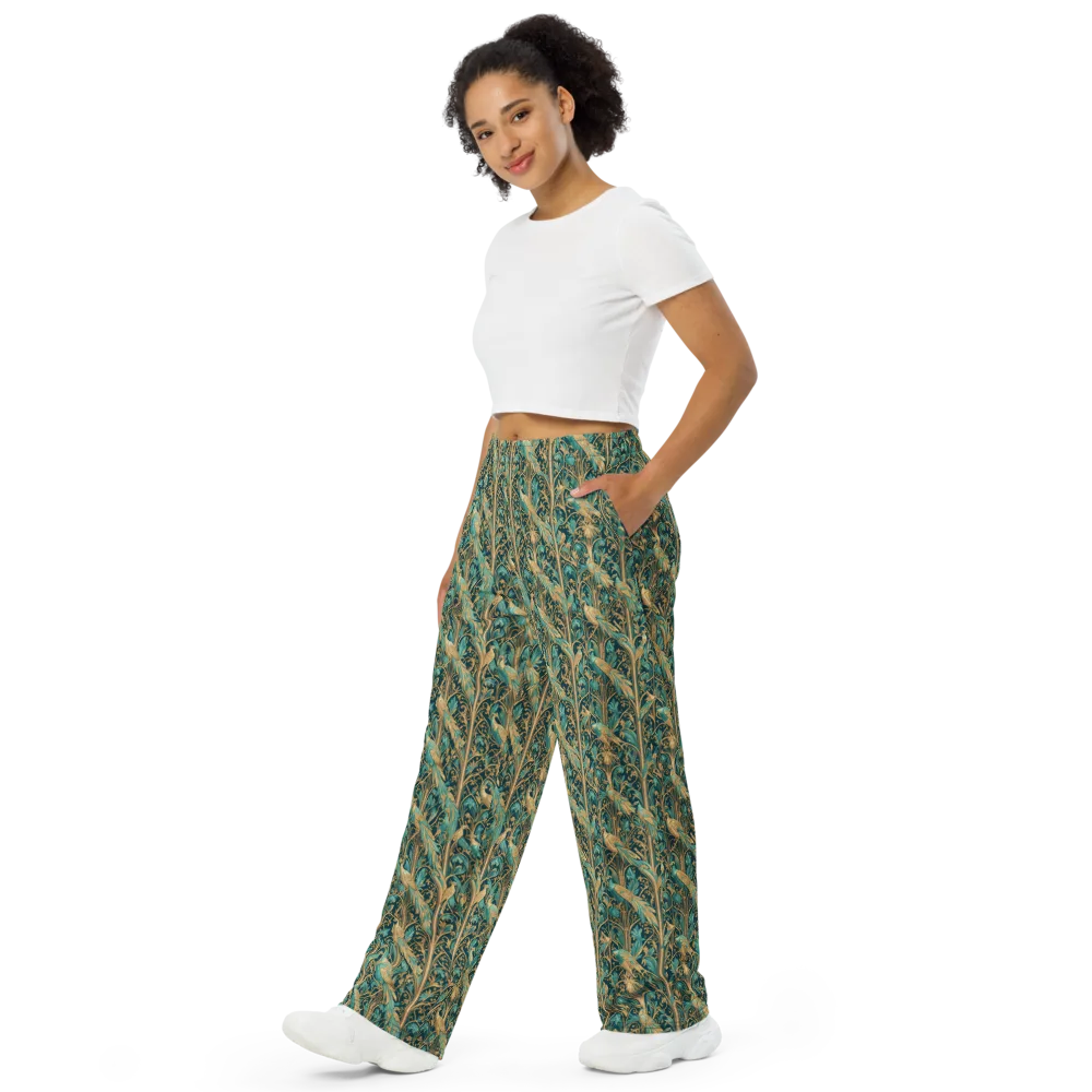 Teal Aviary on Wide-Leg Pants — Left Front