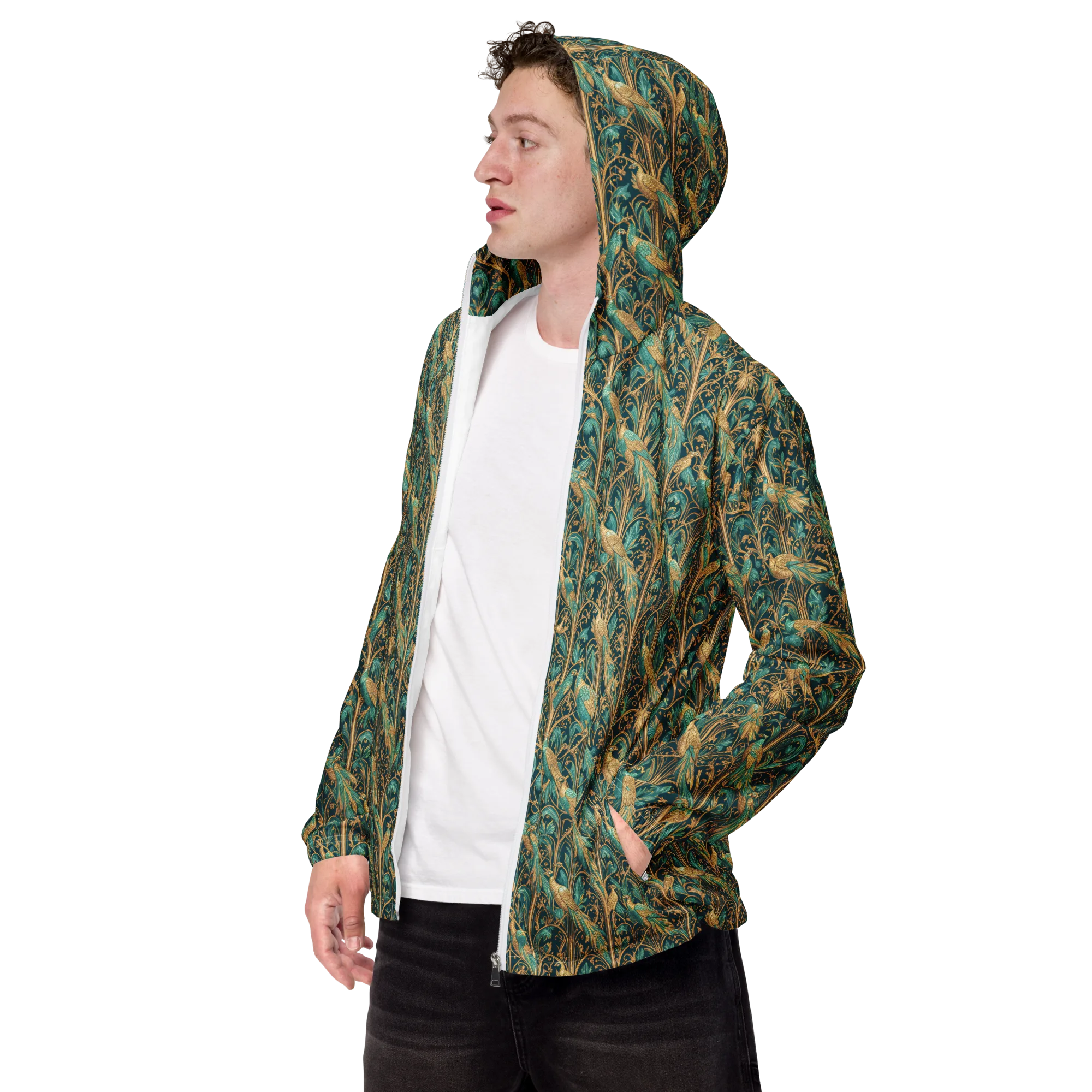 Teal Aviary on Men's Windbreaker — Left Front