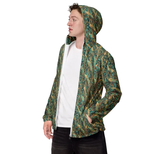 Teal Aviary on a Men's Windbreaker