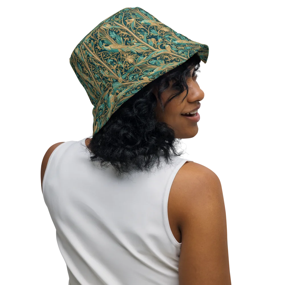 Teal Aviary on Reversible Bucket Hat — Right Outside