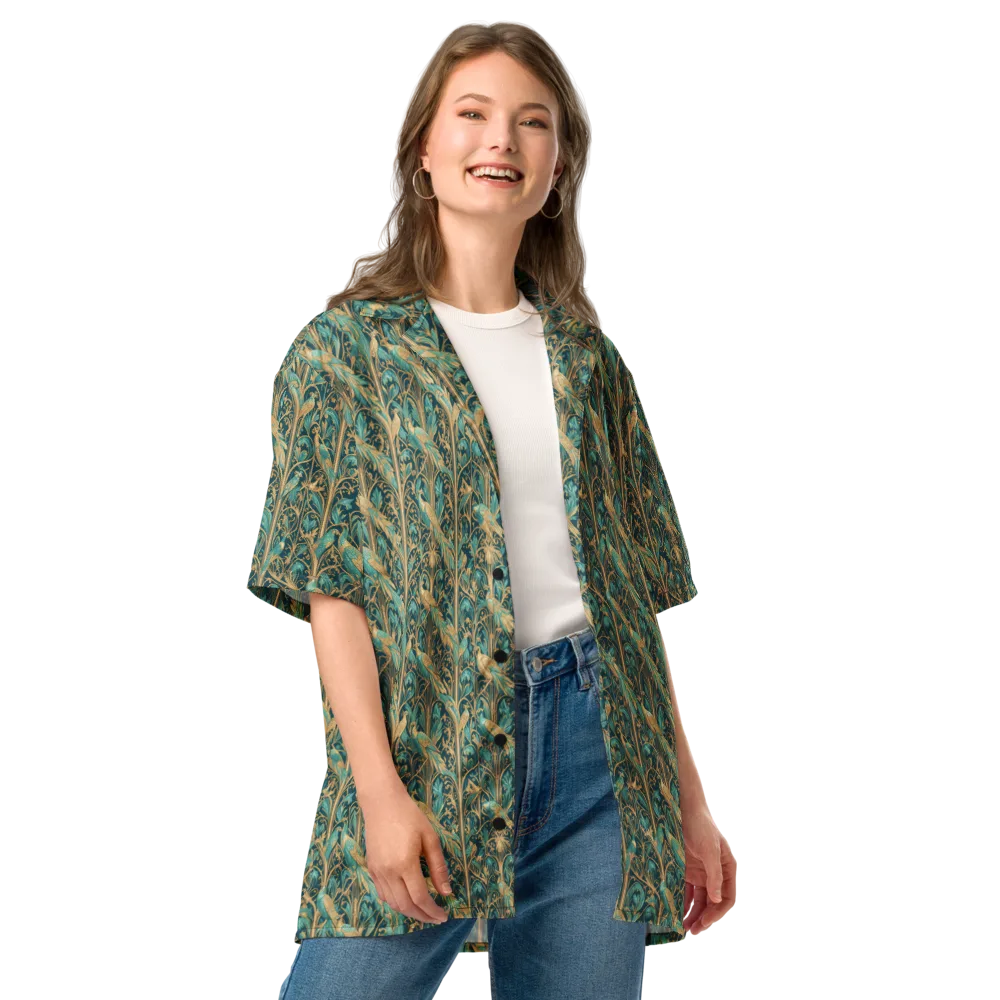Teal Aviary on Button Shirt — Front