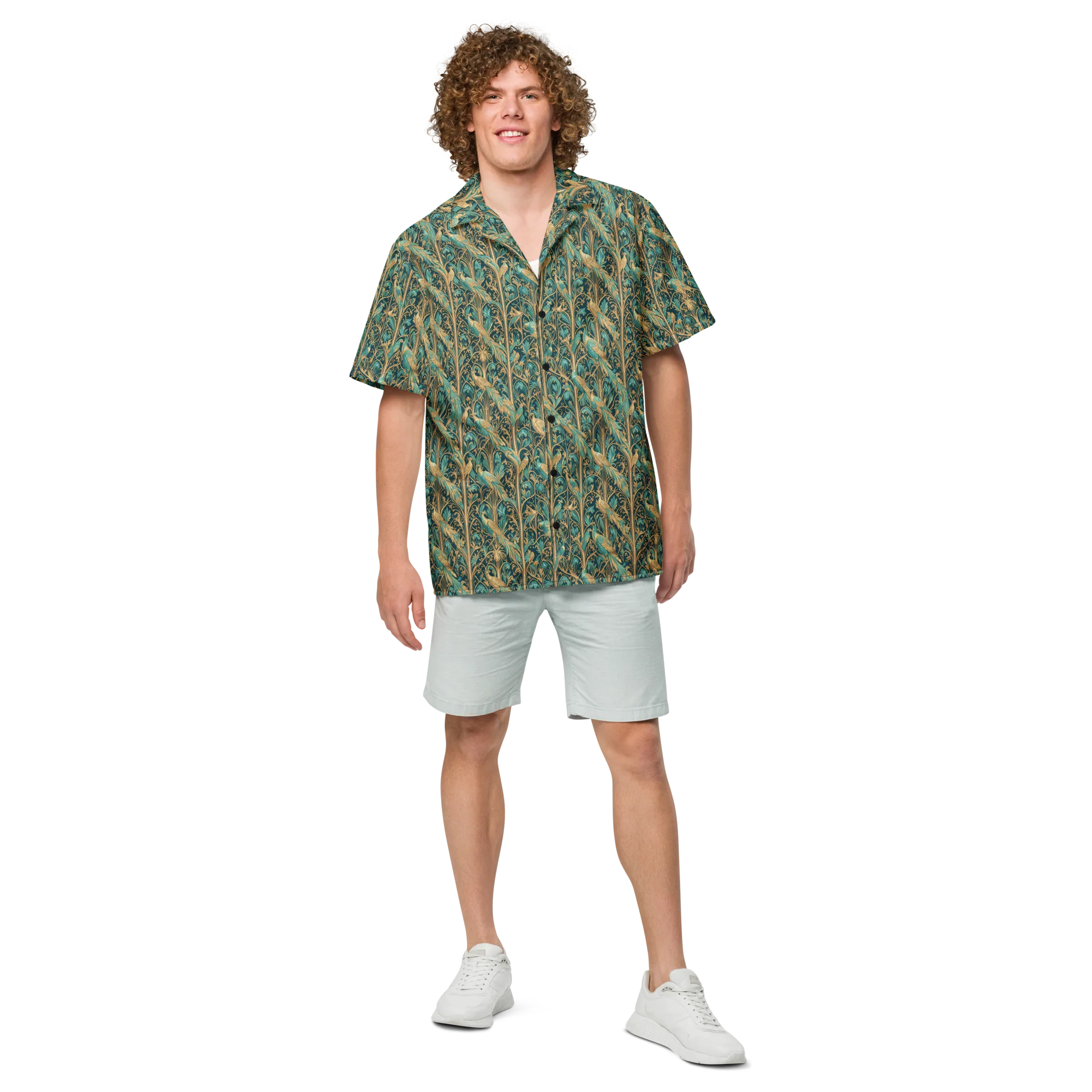 Teal Aviary on Button Shirt — Front