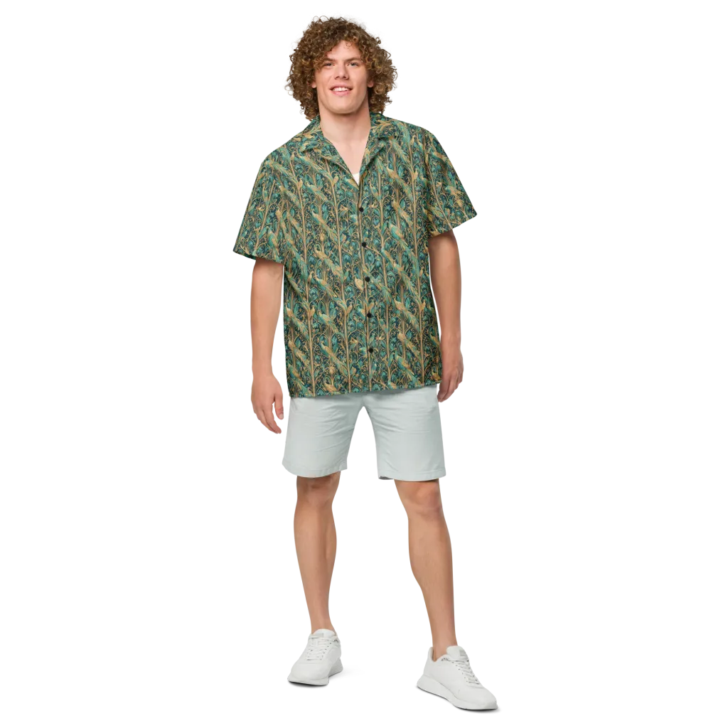 Teal Aviary on Button Shirt — Front