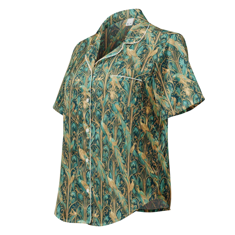 Teal Aviary on Women's Short Sleeve Pajama Top — Left Front