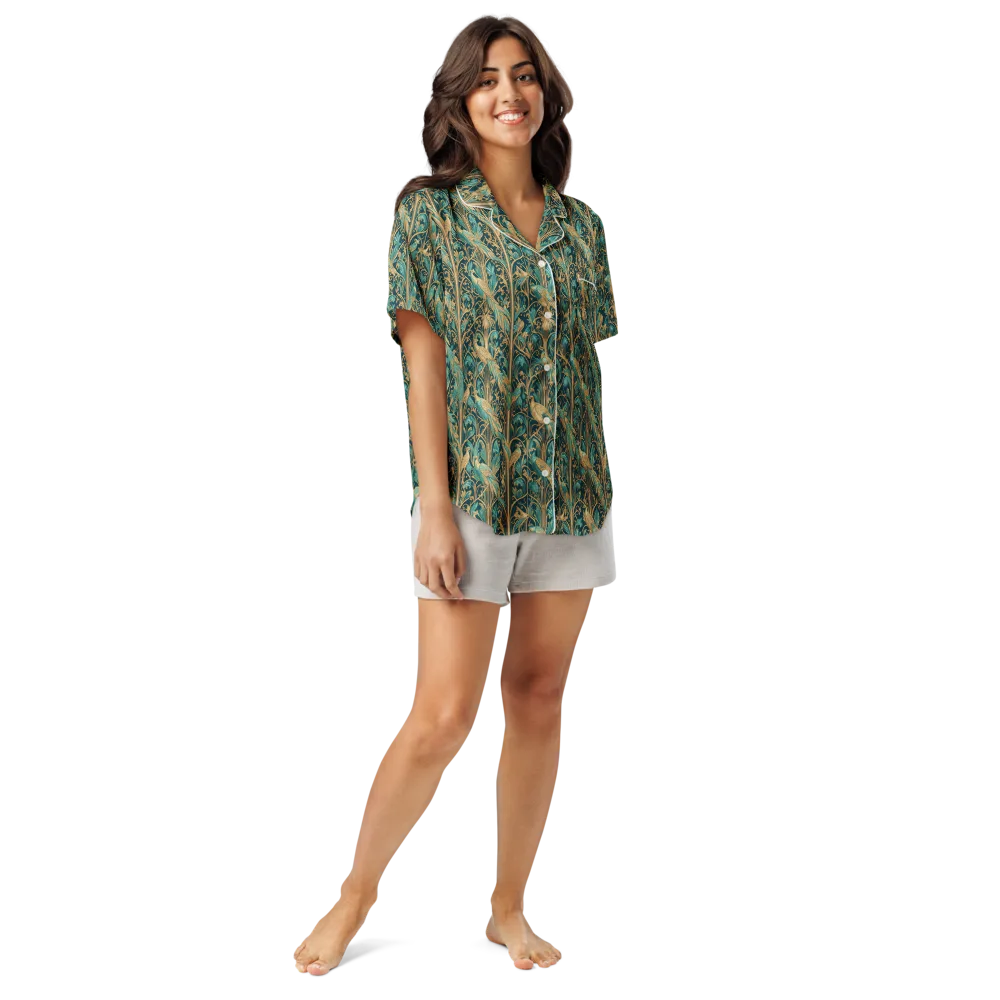 Teal Aviary on Women's Short Sleeve Pajama Top — Front