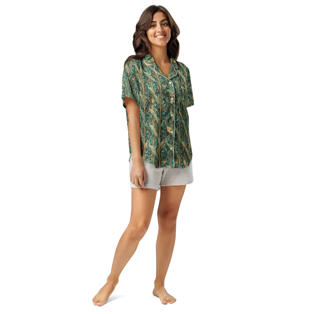Teal Aviary on Women's Short Sleeve Pajama Top — Front