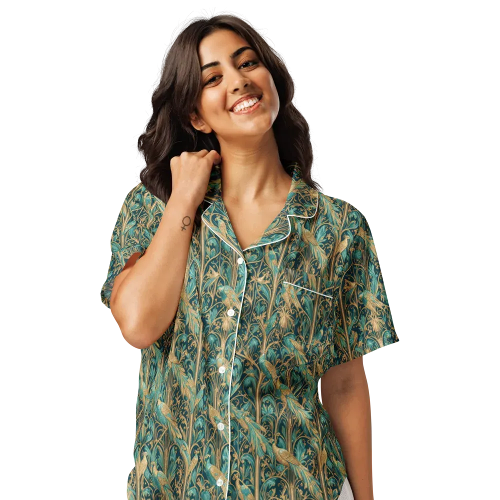 Teal Aviary on Women's Short Sleeve Pajama Top — Front