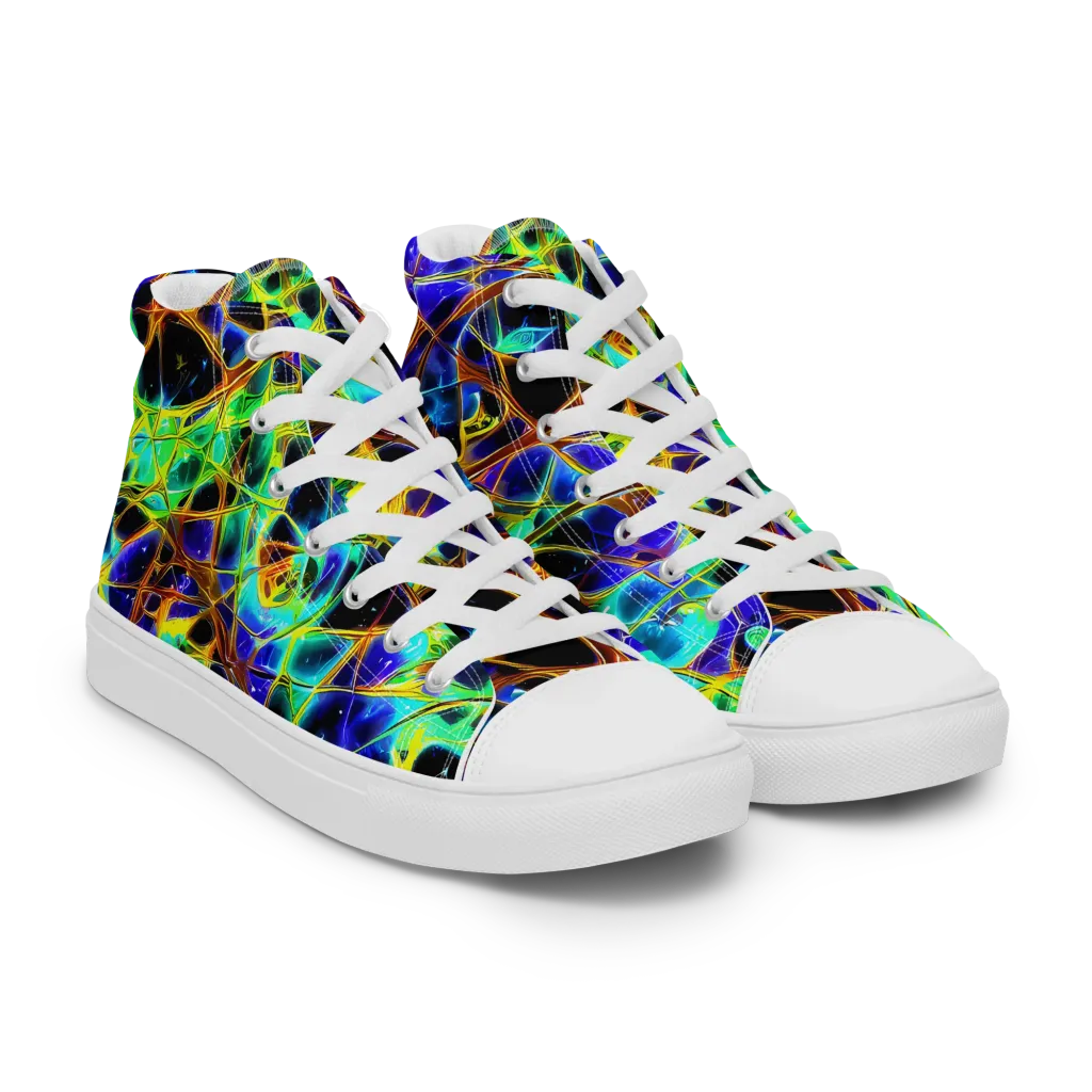 Iridescent Voltage on Men's High Top Canvas Shoes — Right Front