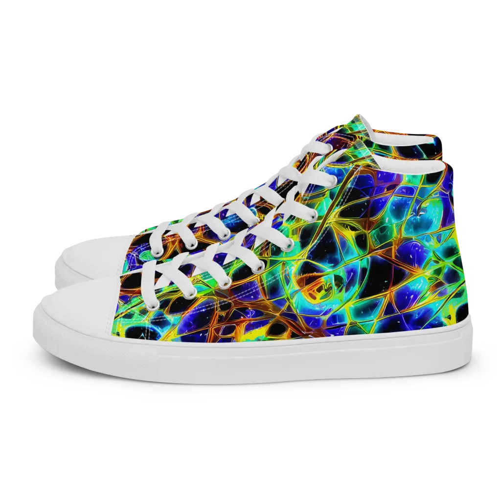 Iridescent Voltage on Men's High Top Canvas Shoes — Left