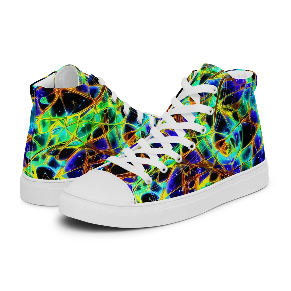 Iridescent Voltage on Men's High Top Canvas Shoes — Left