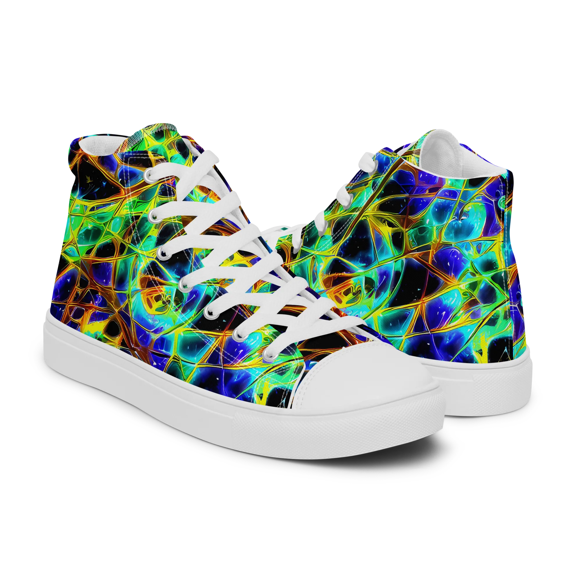 Iridescent Voltage on Men's High Top Canvas Shoes — Right