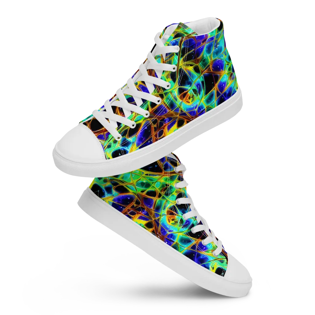 Iridescent Voltage on Men's High Top Canvas Shoes — Front