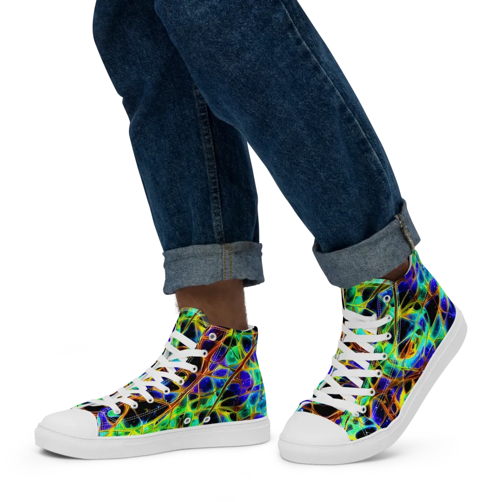 Iridescent Voltage on Men's High Top Canvas Shoes — Left