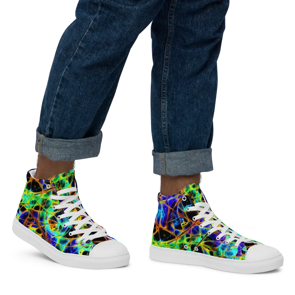 Iridescent Voltage on Men's High Top Canvas Shoes — Right