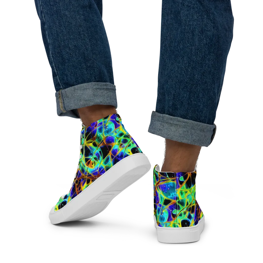 Iridescent Voltage on Men's High Top Canvas Shoes — Back