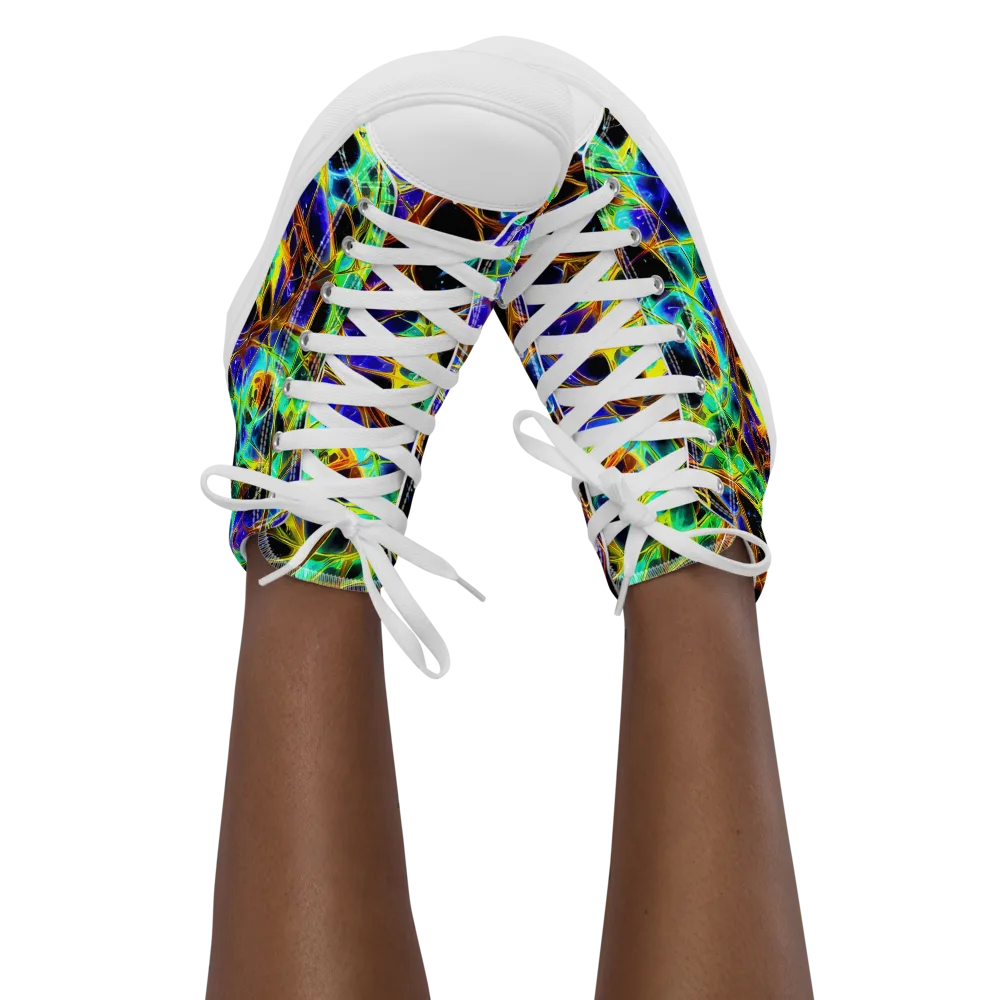 Iridescent Voltage on Women's High Top Canvas Shoes — Front