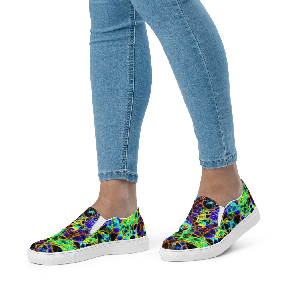 Iridescent Voltage on Women's Slip-On Canvas Shoes — Front