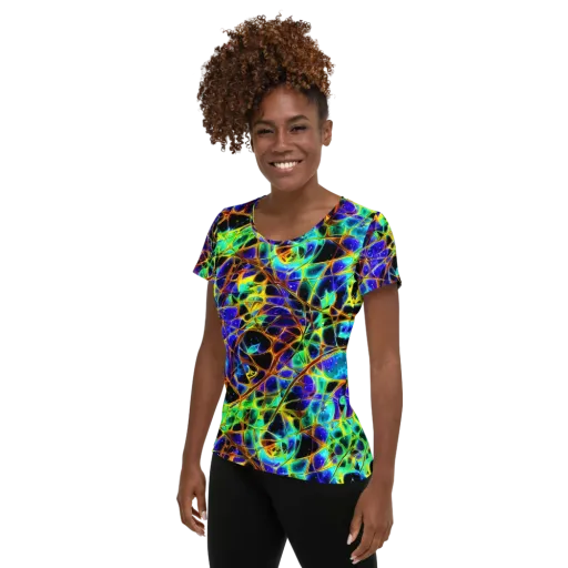 Iridescent Voltage on a Women's Athletic T-Shirt