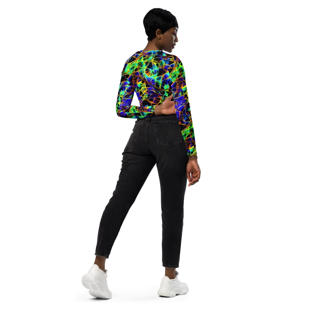 Iridescent Voltage on Long Sleeve Crop Top — Right Back