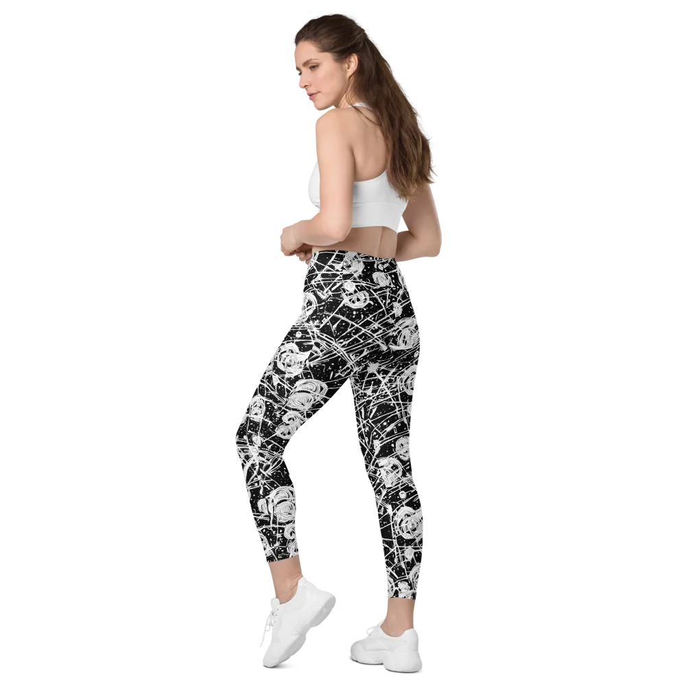 Blackwire Bloom on Leggings with Pockets — Left Back