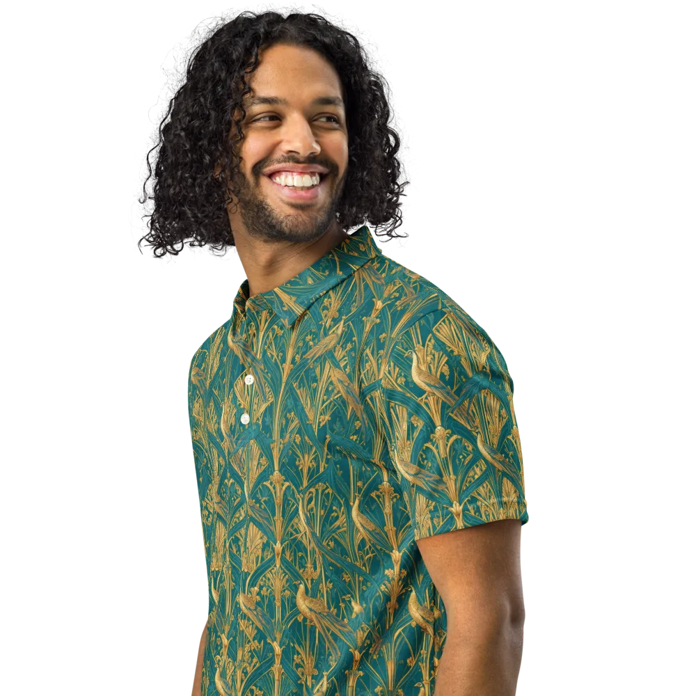 Peacock Arabesque on Men's Slim Fit Polo Shirt — Left Front