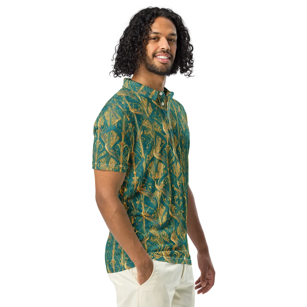 Peacock Arabesque on Men's Slim Fit Polo Shirt — Right Front