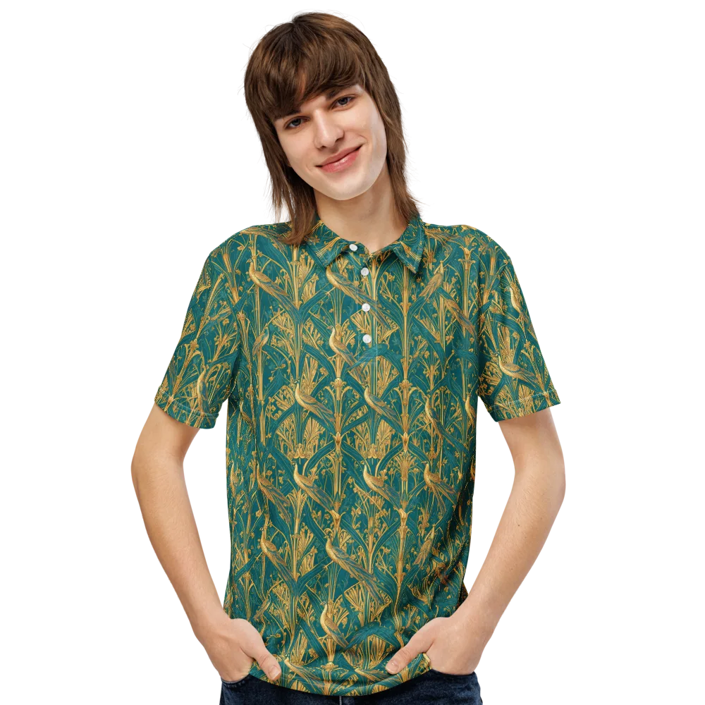 Peacock Arabesque on Men's Slim Fit Polo Shirt — Front