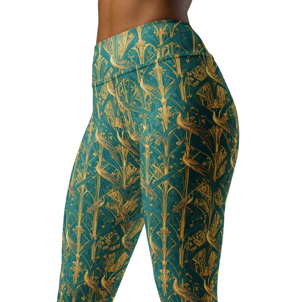 Peacock Arabesque on Yoga Leggings — Left Front