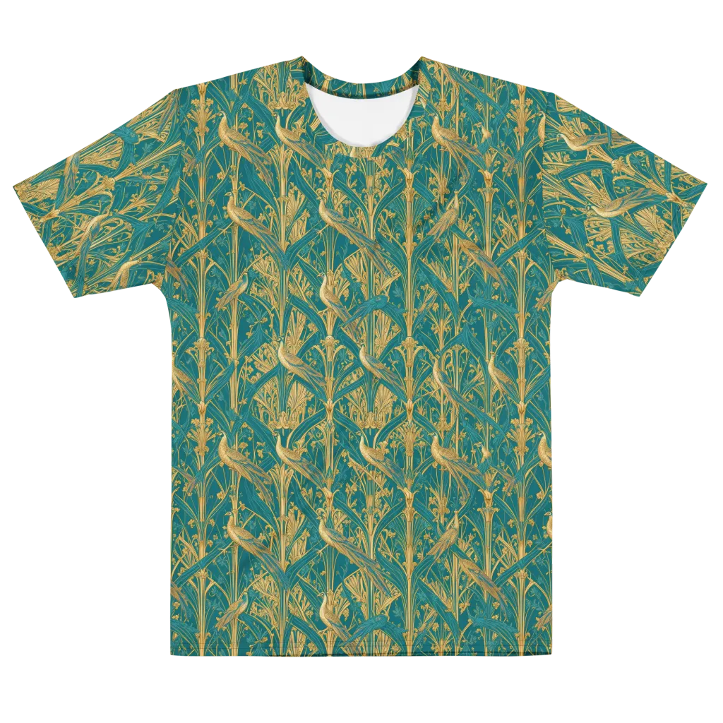 Peacock Arabesque on Men's Cotton Crew Neck T-Shirt — Front