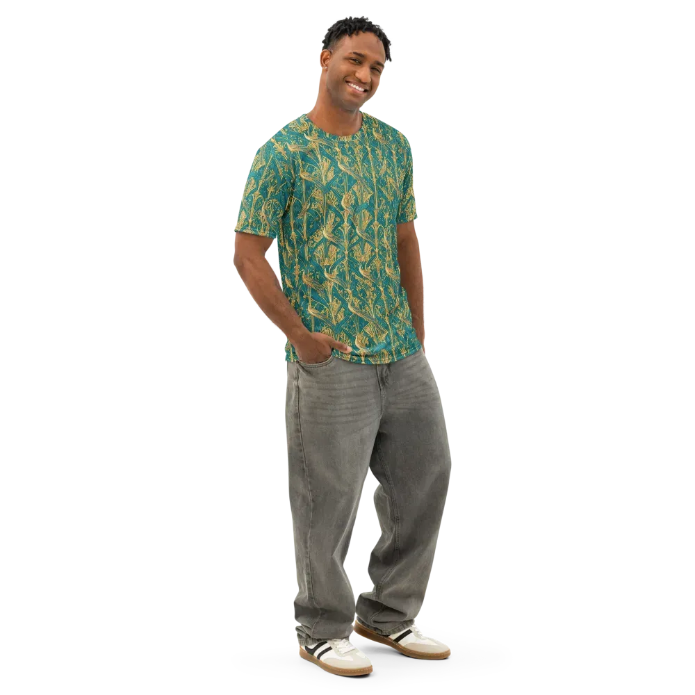 Peacock Arabesque on Men's Cotton Crew Neck T-Shirt — Right Front