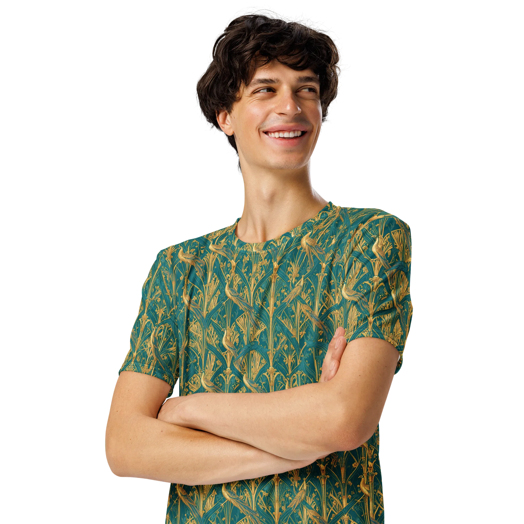 Peacock Arabesque on Men's Crew Neck T-Shirt — Left Front