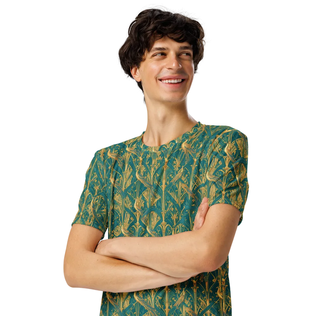 Peacock Arabesque on Men's Crew Neck T-Shirt — Left Front