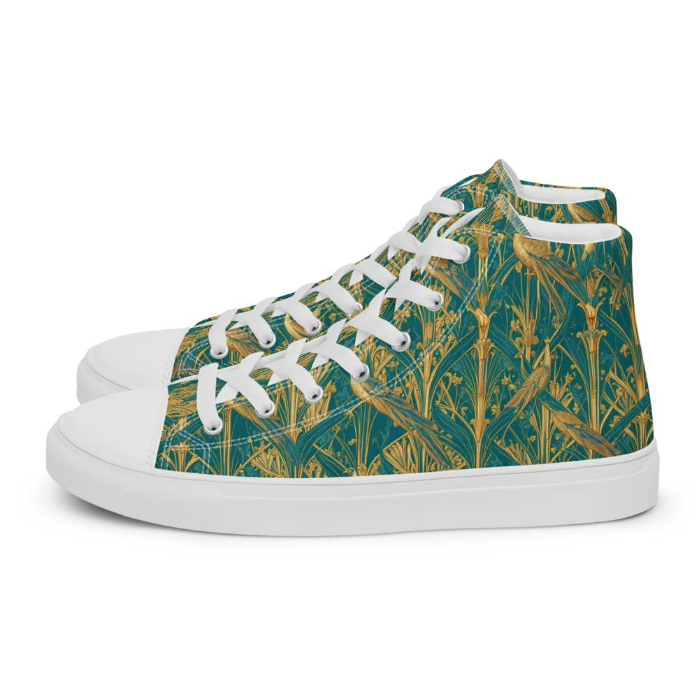 Peacock Arabesque on Men's High Top Canvas Shoes — Left