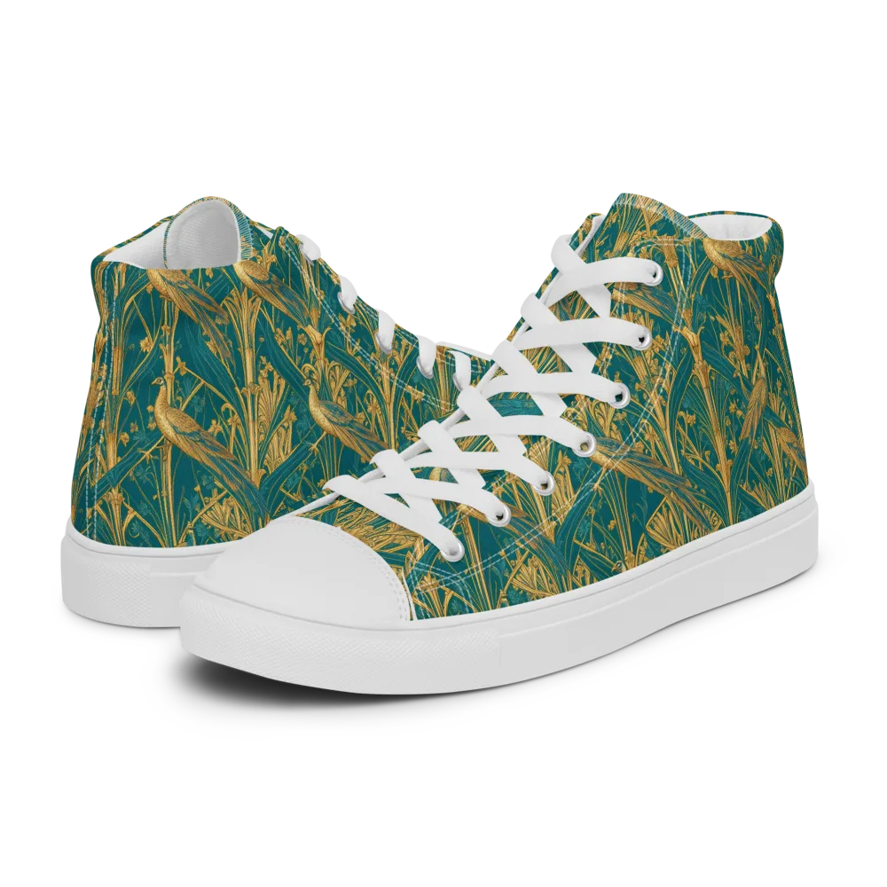 Peacock Arabesque on Men's High Top Canvas Shoes — Left