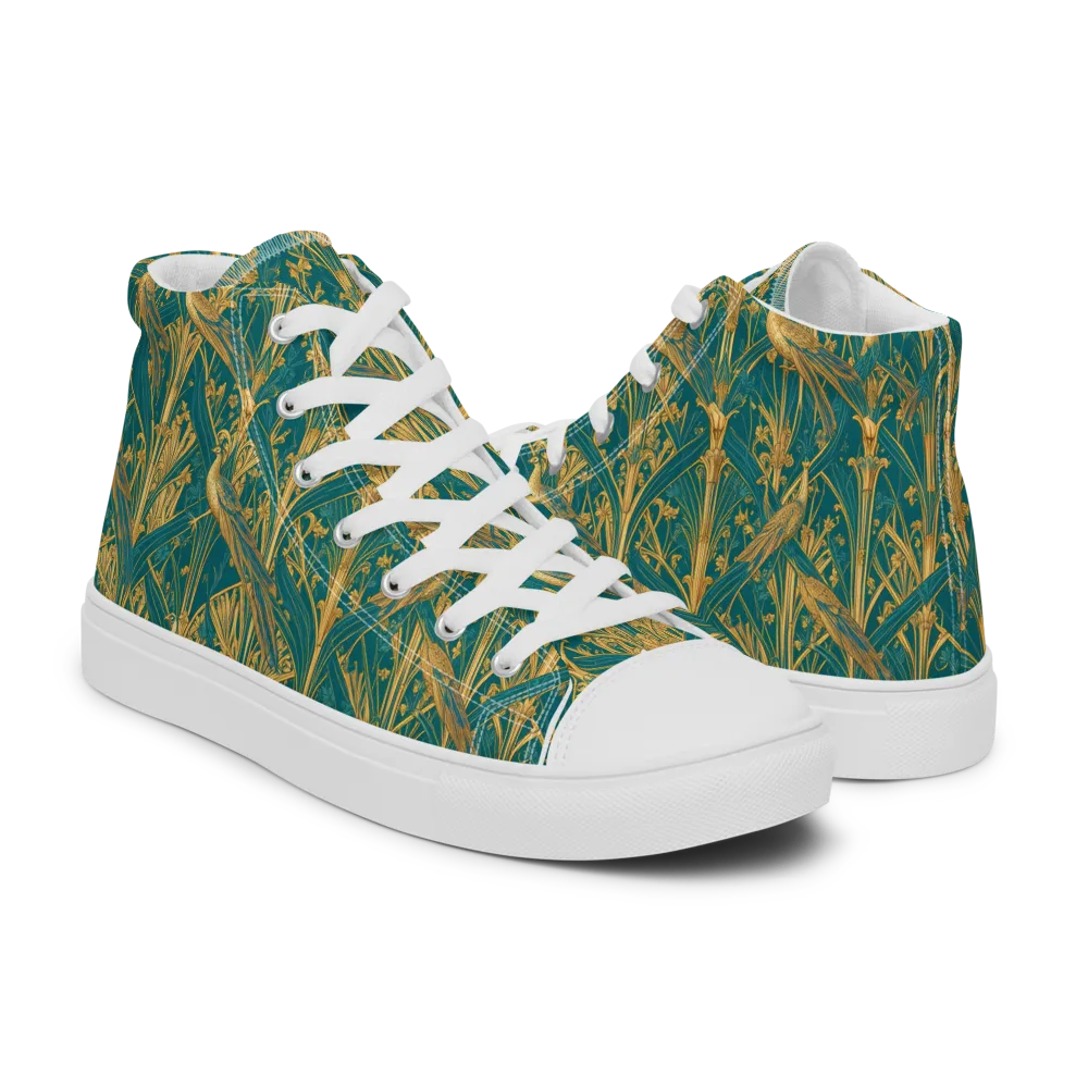 Peacock Arabesque on Men's High Top Canvas Shoes — Right