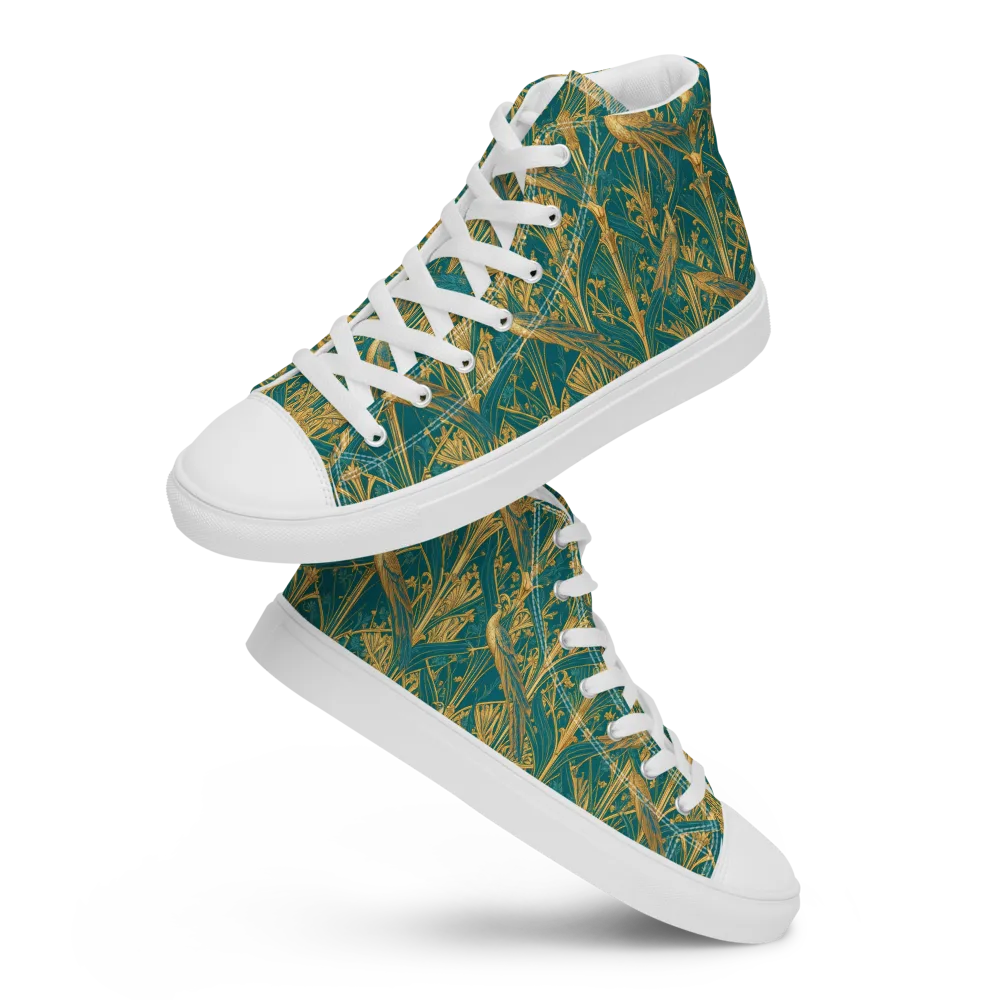 Peacock Arabesque on Men's High Top Canvas Shoes — Front