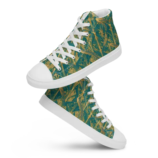 Peacock Arabesque on a Men's High Top Canvas Shoes