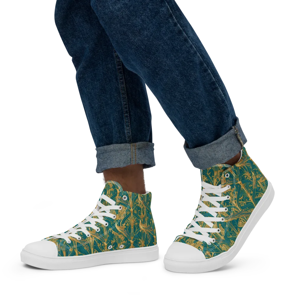 Peacock Arabesque on Men's High Top Canvas Shoes — Left