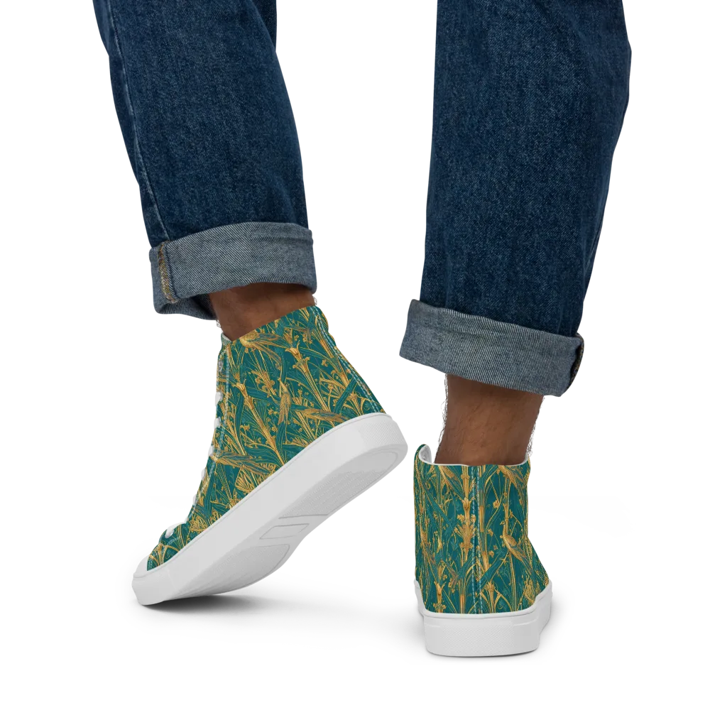 Peacock Arabesque on Men's High Top Canvas Shoes — Back
