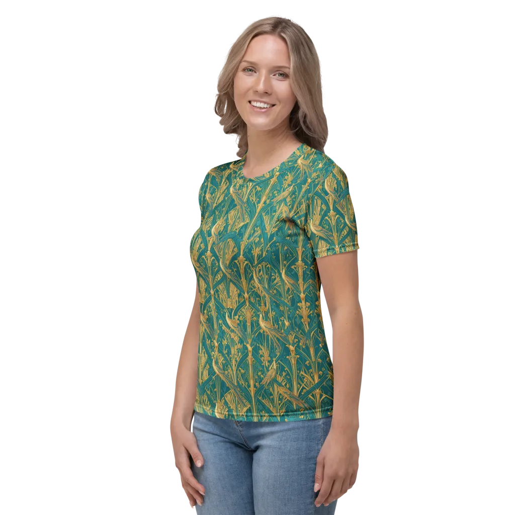 Peacock Arabesque on Women's Crew Neck T-Shirt — Left