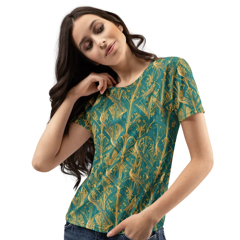 Peacock Arabesque on Women's Crew Neck T-Shirt — Left Front