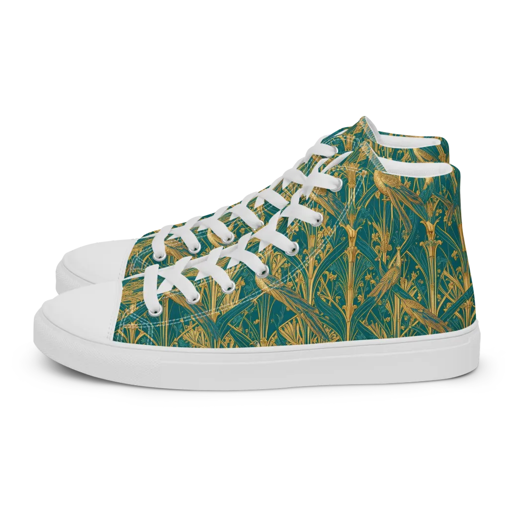 Peacock Arabesque on Women's High Top Canvas Shoes — Left