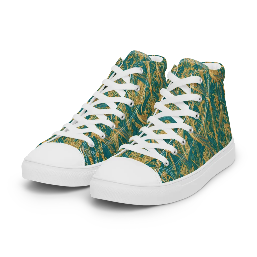 Peacock Arabesque on Women's High Top Canvas Shoes — Left Front